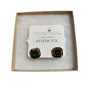 New - Towne & Reese Emerald and Gold Stud Earrings
